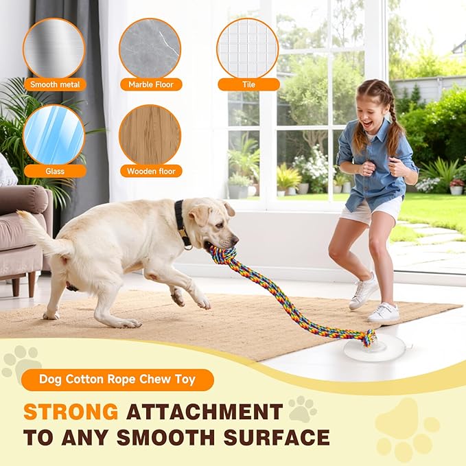 Interactive Tug Toy with Sticky Suction Cups, Durable Rope & Rainbow Chew Ball, Indestructible Enrichment Puzzle, Built for Aggressive and Busy Chewers，Toy for Small to Medium Dogs