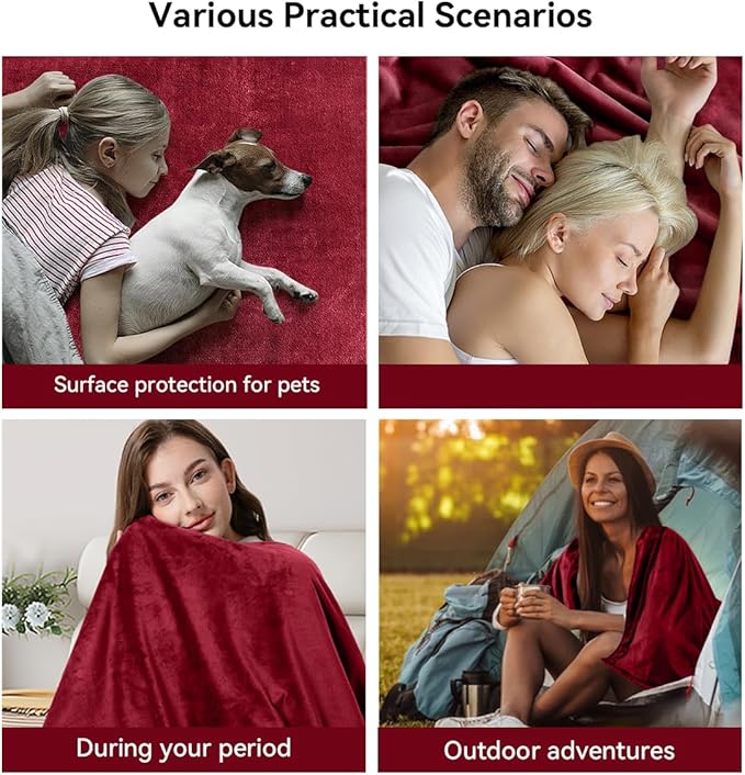 Waterproof Blanket - Travel Blankets Stain Proof, Absorbent, Leakproof, Reversible, Plush Cozy & Washable - Waterproof Couch Cover Ideal for Bed/Couch, Dogs/Cats (60"x80", Wine red/Black)