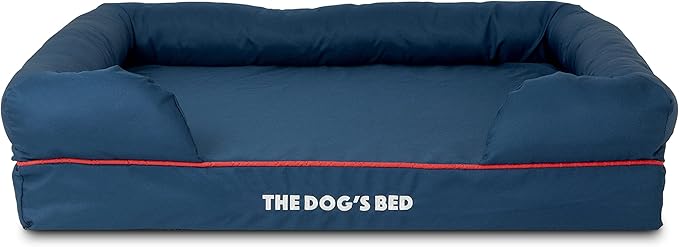 The Dog’s Bed Orthopedic Memory Foam Dog Bed with Bolsters, Oxford Fabric, Blue with Dark Red Trim, Large
