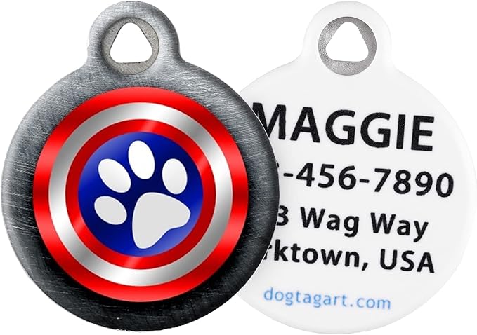 Dog Tag Art Canine America Shield Personalized Pet ID Tag for Dogs, Silent Customized Dog Tag (Large - 1.25" Diameter)