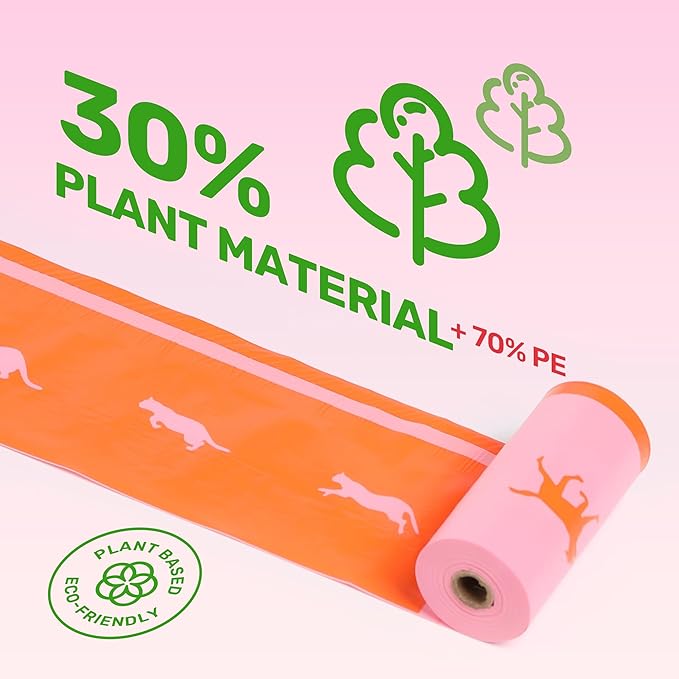 FUKUMARU Poop Bags For Dogs, 120 Rose Scent Dog Poop Bag Holder and Dispenser with Leash Attachment for Dogs, Cats and Multi-pet Use - Running Pattern Bags, Blue Holder