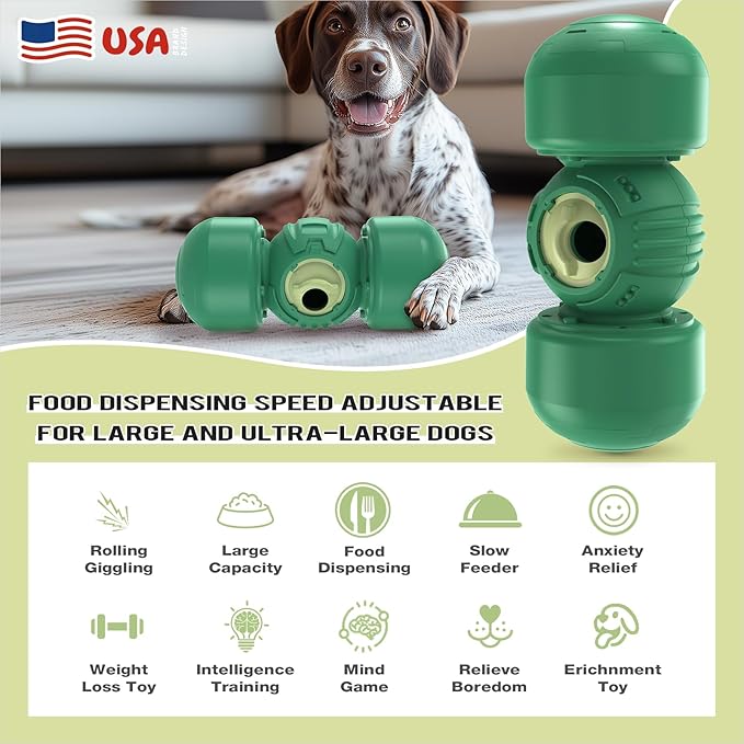 KADTC Extra-Large Size,Durable Rolling Giggle Dog Treat Dispenser Toy,U.S. Brand,Design,Indestructible Giggling Bone Slow Puzzle Feeder Food Dispensing Toys for Large Aggressive Chewers Breeds Dogs