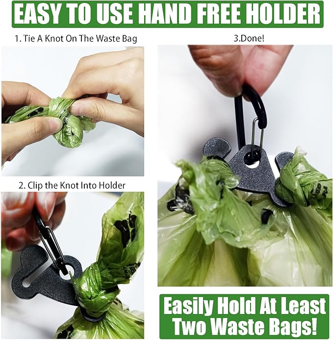 Dog Poop Bag Holder for Waste Bags Dispenser Leash Pet Waste Bag Carrier Hand Free Walking Holder,2PCS Black Holders