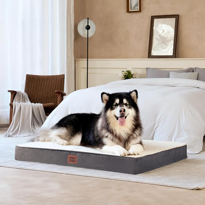 EHEYCIGA Orthopedic XL Dog Beds for Extra Large Dogs with Removable Washable Cover for Crate, Beige, 41x27