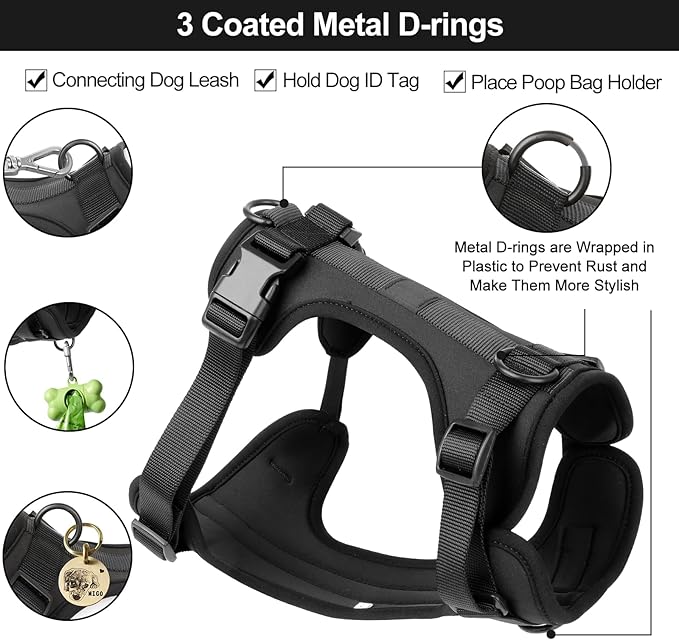Wisedog No Pull Lightweight Dog Harness: Adjustable Breathable Mesh Pet Vest Harness with Soft & Comfortable Cushion, for Small Medium Large Dogs (Small, Black)