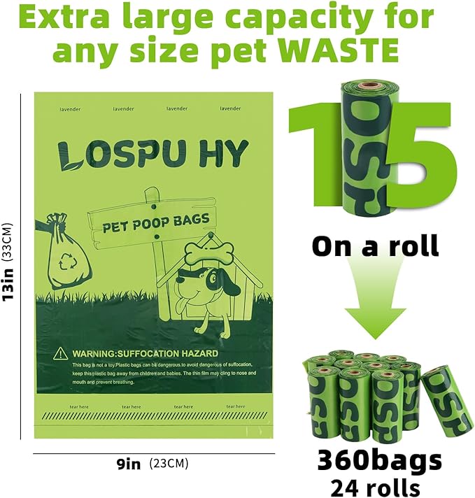 Dog Poop Bags Rolls, Extra Thick Leak Proof Pet Waste Bag, 360 Count Tear Resistant Poop Bags for Dogs for Outdoor Doggie Walking and Cat Litters Cleaning