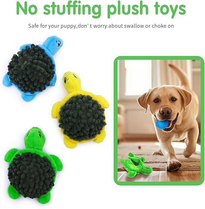 Turtle Small Dog Squeaky Toys with Ball - Loud 2-in-1 Plush Interactive Toy, BPA-Free Rubber Core, Non-Toxic Chew Toy for Teeth Cleaning, Ideal for Small and Medium Breeds