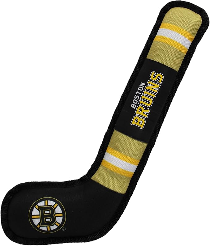 Pets First Dog Toy Tough Nylon with Inner Squeaker Licensed by NHL Boston Bruins Hockey Stick Toy for Dogs & Cats. Play Hockey with Your Pet with This Licensed Dog Tough Toy