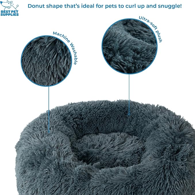 Best Pet Supplies Dog House Bed Crate Mat Tent Indoor Round Soft Plush for Small, Medium, and Large Breeds - Gray, 24 x 24 x 7