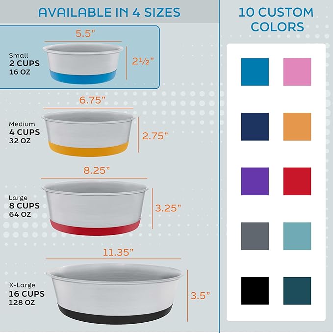 Master Pet Supply Stainless Steel Dog Bowls Set of 2 with Extra Thick Silicone Base - 2 Cup (16 oz) Crimson Red, Non-Slip, Dishwasher Safe Metal Bowls, Pet Dog Food Bowl for Dogs, Cats, Anti Rust