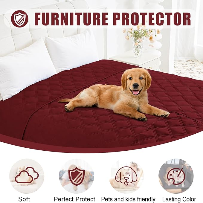 Smiry Waterproof Dog Bed Cover Blanket 30x53, Soft Reversible Pet Blanket, Washable Leakproof Cats Dogs Couch Cover for Sofa, Couch, Furniture, Wine Red/Wine Red