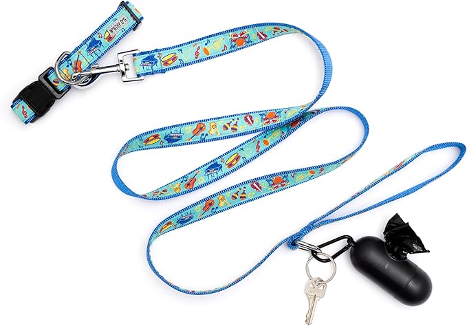 THE WORTHY DOG Collar for Small Dogs, Adjusts 9-15 inches, Durable Nylon Webbing, Quick Release Buckle, Music Pattern, Blue, Small