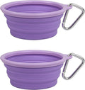 Collapsible Silicone Water Travel Bowl with Clip for Dog and Cat, Portable and Durable Pop-up Feeder for Convenient On-The-go Feeding – Size: Small (1.5 Cups) Purple – 2 Pack