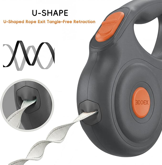 Retractable Dog Leash 26FT for Medium & Large Dogs, Sturdy Heavy-Duty Nylon Tape with Secure Locking Carabiner & Poop Bag Holder, Smooth One-Hand Control, Anti-Slip Handle, Tangle-Free Design (Black)