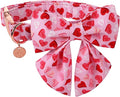 DOGWONG Valentine's Dog Collar with Sailor Bowtie - Pink Heart Adjustable Cotton Heart Dog Collar - Perfect for Small, Medium, Large Dogs