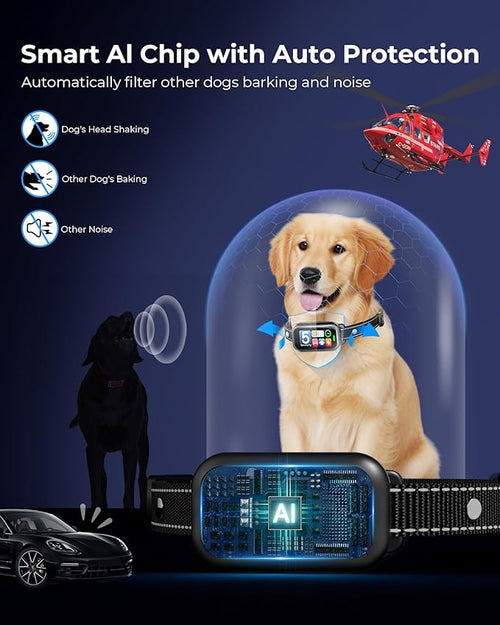 2 Pack Dog Bark Collar for Large Medium Small Dogs, 1s Fast Stop Barking Rechargeable Smart Bark Collar, Anti Barking Training Collar, 5 Adjustable Sensitivity Beep Vibration Shock with Airtags Case