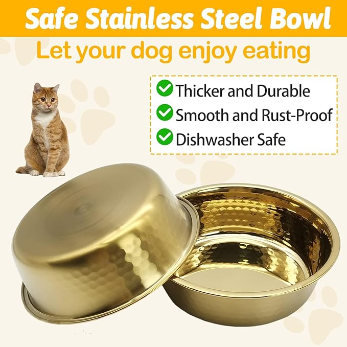 kathson 3pcs Premium Stainless Steel Dog Bowls, Hammered Thickened Metal Dog Bowl Feeding or Water Bowls for Small/Meidum/Large Sized Dogs&Cats Stackable Metal Cat Bowl Dishwasher Safe 8.7 Dia.