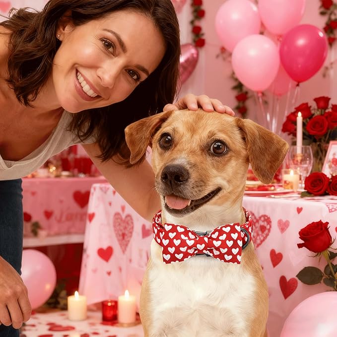 Lionheart glory Dog Bow Collar - Valentine's Day Dog Collar with Bowtie Red Heart Collars Soft Adjustable for Largr Dogs Puppy Spring Holiday Collars
