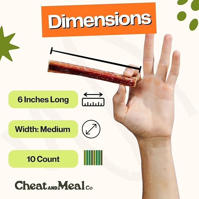 Bully Sticks for Dogs, (6 Inch, 10 Count), Dog Chew Toy for Aggresive Chewer, Long-Lasting, 100% Grass-Fed Beef Pizzle - Ideal for Medium and Large Dogs - Rawhide-Free