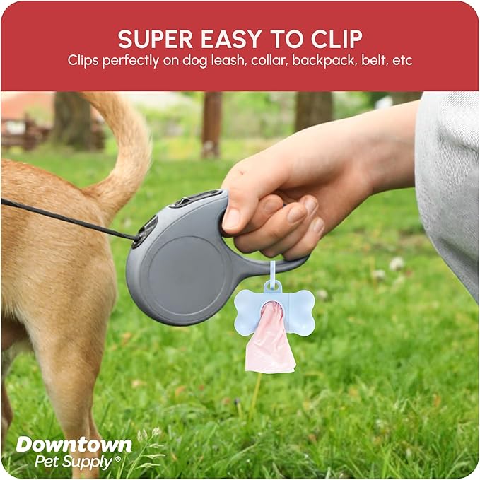 Downtown Pet Supply Unscented Poop Bags for Dogs with Dispenser, 1000 Count - Leak-Proof Dog Waste Bags and Bone-Shaped Dog Poop Bags Holder for Leash - Pastel Rainbow, 12.5" x 8.5"