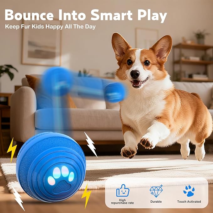 Smart Interactive Dog Toy, Dog Toys for Aggressive Chewers, Moving Jumping Vibrating - 3 Modes IPX7 Waterproof Rating, E-TPU Material for Medium and Large Dogs, Indoor & Outdoor (Blue)