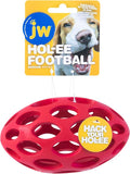 JW Pet Hol-ee Football Dog Toy Puzzle Ball, Natural Rubber, Medium (6.5 Inch Length), Colors May Vary