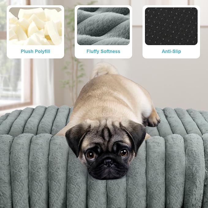 Comfort Dog Beds for Large Dogs,Dog Bed with Removable Washable Cover, Deluxe Plush Dogs Beds for Crate with Pillow, Anti-Slip Pet Mat Mattress for Kennel with Durable Zipper(Grey,L)