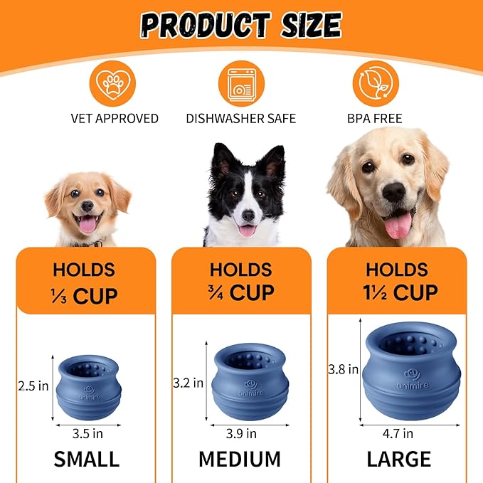Treat Dispensing Dog Toy, Long-Lasting Interactive Puzzle Toys for Dogs, Stuffable Dog Enrichment Frozen Lick Treat Toy for Boredom, BPA Free Silicone Fetch Catch Chew Toy (Dark Blue,S)