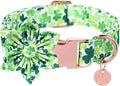 DOGWONG St. Patrick's Day Dog Collar-Cute Clovers Dog Collar with Flower, Cotton Trefoil Bowtie Dog Collars with Metal Buckle for Small Medium Large Dogs
