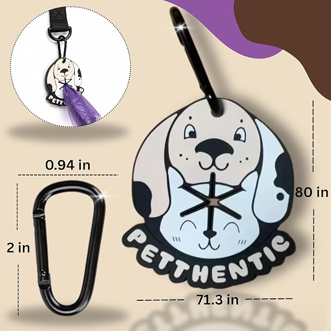 PETTHENTIC Dog Waste Bag Holder, Bag Carrier with Carabiner Clip, Hand Free Rubber Holder, Hands Free Poop Bag Carrier for Leash, Pet Waste Bag Holder for Dog, Walking, Running, or Bicycle Accessory