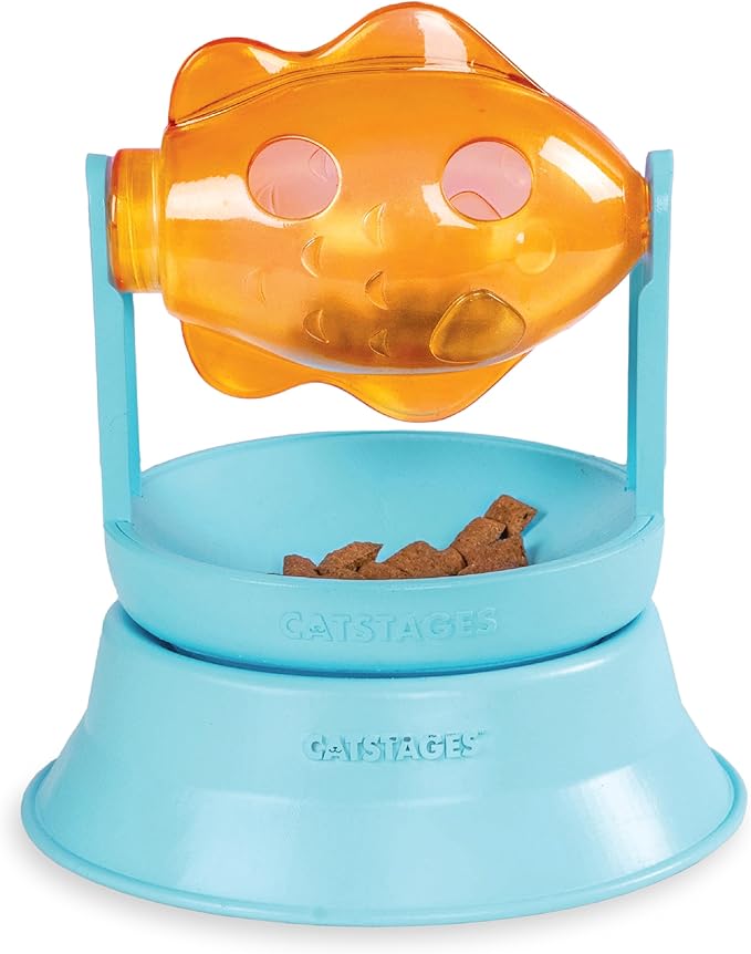 Catstages 2-in-1 Spinning Fish Treat Dispenser Cat Toy, Interactive Puzzle Feeder & Cat Ball Track Add-On, Blue