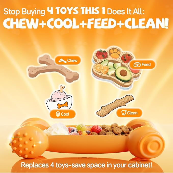 Dog Enrichment Toys 6 Pack-Dog Toys to Keep Them Busy,Lick Mat,Ball & Chew Bone with Peanut Butter,Frozen Treat Puzzle Dispenser for Anxiety Relief,Reduce Boredom,Christmas New Year Gifts