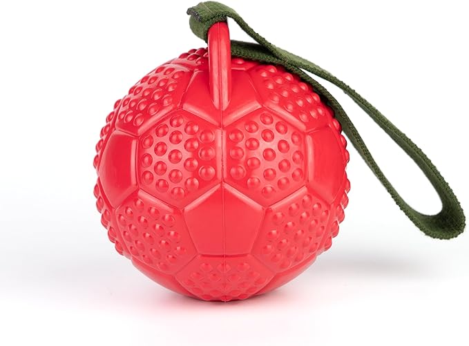 Eco Rubber Chuck & Treat Soccer Ball - Red - Long Lasting Dog Chew Toys for Aggressive Chewers Strong Dog Toy for Dogs Durable Puppy Toys 13cm