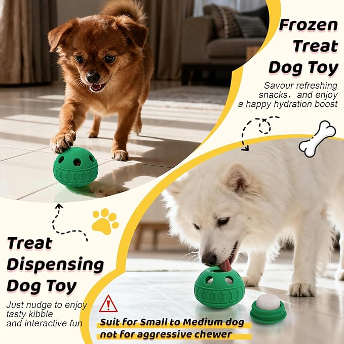 IFOYO Frozen Treat Dog Toy Ball for Small to Medium Dogs, Silicone Enrichment Dog Toys to Keep Them Busy, Reduce Anxiety, Puzzle Treat Dispensing Dog Toys for Slow Food Training, Easy to Clean (Green)