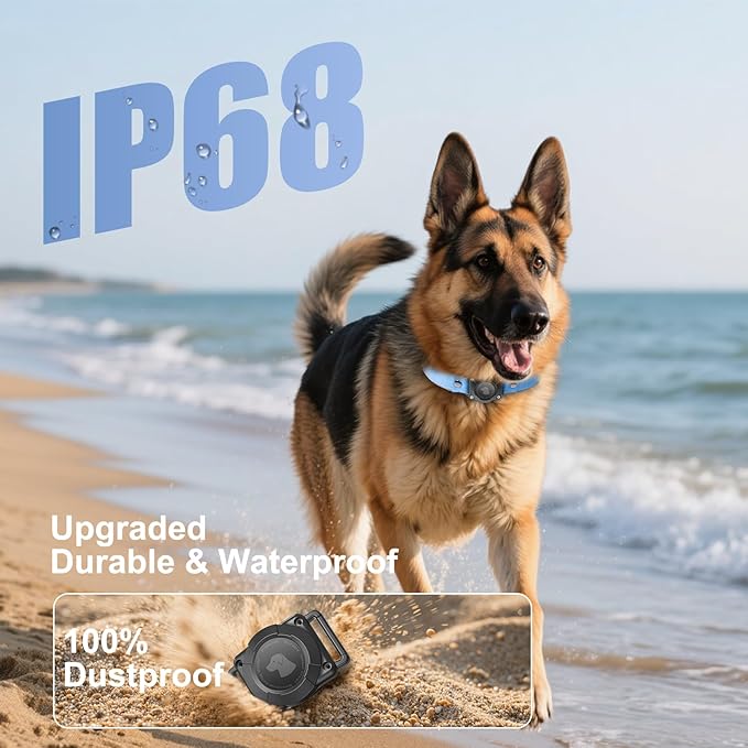 Leather AirTag Dog Collar - IPX8 Waterproof Dog Collar with AirTag Holder|Reflective, High - End, Adjustable Soft Padded |Dog GPS Collar Tracker Fit for Medium Large Dogs (Blue, L)