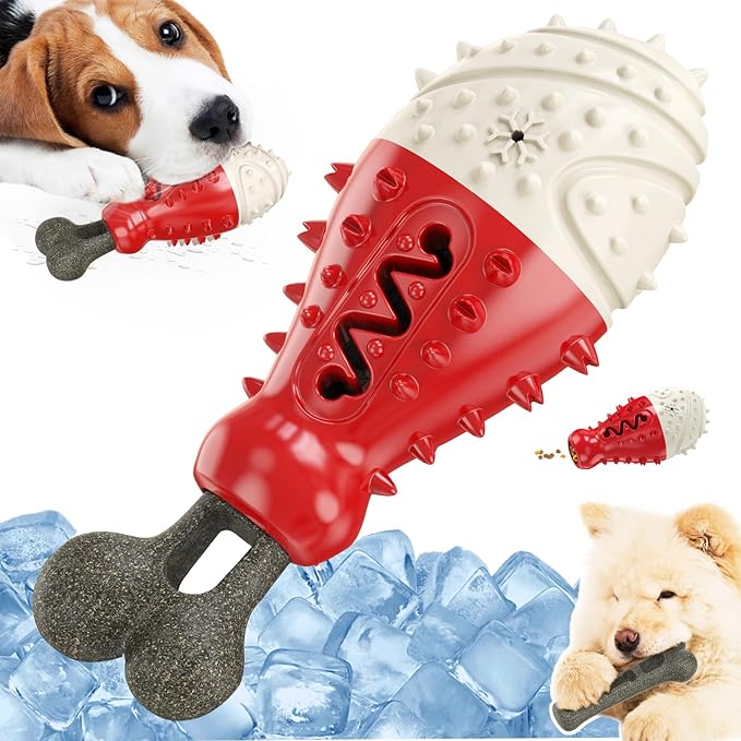 GOLDROC Dog Enrichment Toys, Puppy Teething Chew Toys for Small and Medium Dogs Breeds with Teeth Cleaning, Food Dispensing and Cooling Fun Features (Red)