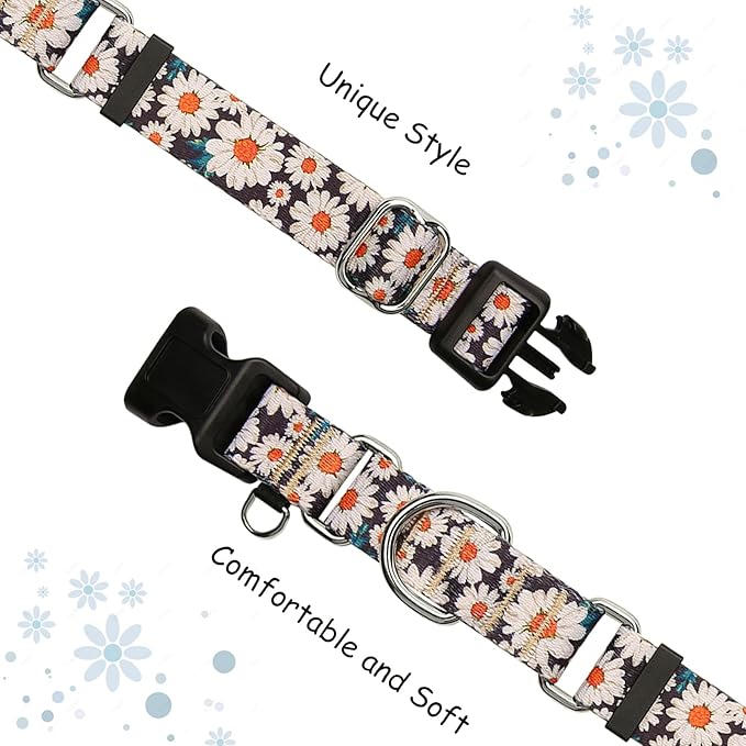 Martingale Collar for Dogs Flower Dog Collar with Quick Release Buckle Adjustable Nylon Soft Dog Collars for Small Dogs, Daisy