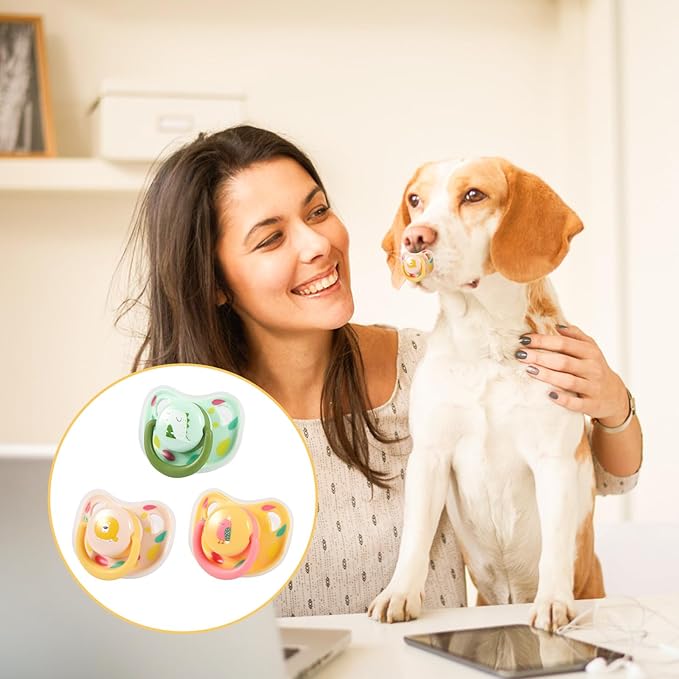 3pcs Dog Pacifiers, Silicone Puppy Kitten Calming Pacifier Cute Dog Pacifier Chew Toy Pacifier Dog Toy for Small Dogs Cats (3 Colors)