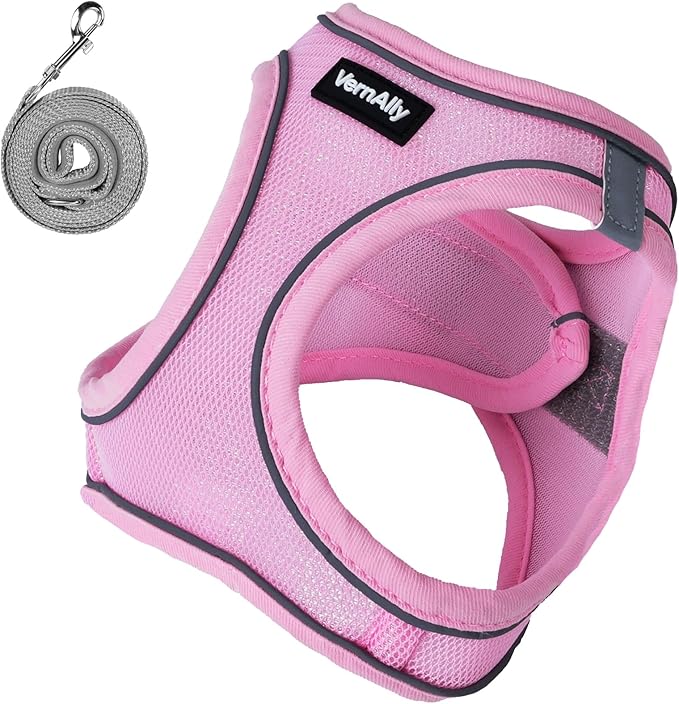 Sparkly Dog Harness Small Sized and Leash Set for Small Dogs Cats,Pink S Puppy Harness, Step in Soft Dog Reflective Vest, Breathable Mesh Pet Harness. (Pink, S)