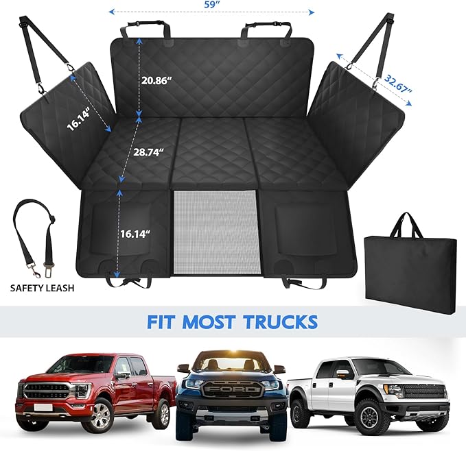 AIREDOULER Truck Dog Seat Cover Back Seat, Hard Bottom Dog Hammock for Car 1.2" Comfort Soft Foam, Waterproof XL Large Pet Extender Bed Supports 560lbs, Durable Platform Protector Full Size Crew Cab