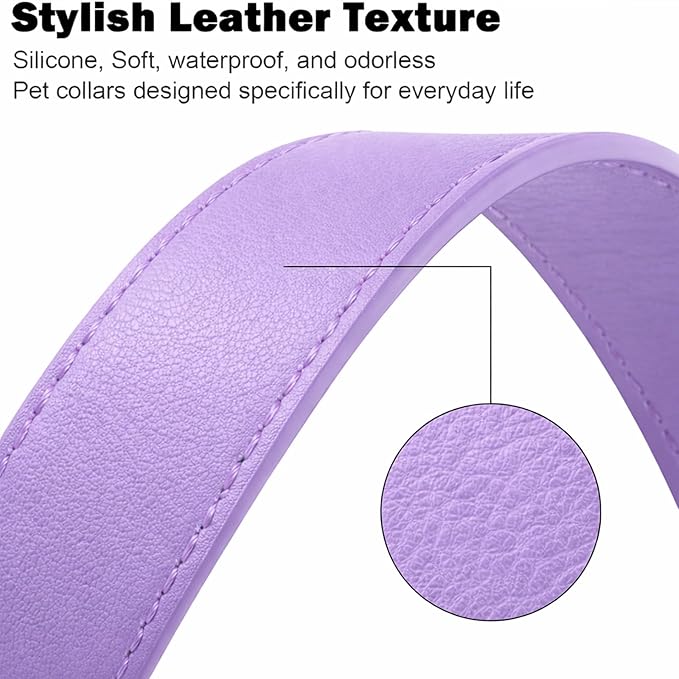 Dog Collars for Small Dogs Silicone Leather Dog Collars Soft Flexible Waterproof Odor-Proof Durable Thick Classic Adjustable Pet Puppy Collar (Purple, Large (14.5-24" Neck))