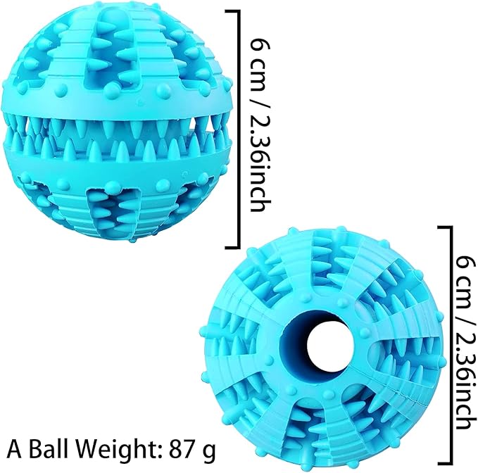 2 Pcs Dog Toy Teeth Ball,Dog Puzzle Toy,Treat Dispensing Dog Toys,Non Toxic Tear Resistant Natural Rubber Toy Ball for Pet Teeth Cleaning/Chewing/Playing/Training (Blue+Blue, 2.36in)