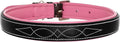 Exion Geniun Leather Dog Collar Designer Stitched Soft Leather Padded- Suitable for Small Medium Large X-Large Dogs for Walking Running- Black with Pink Padding