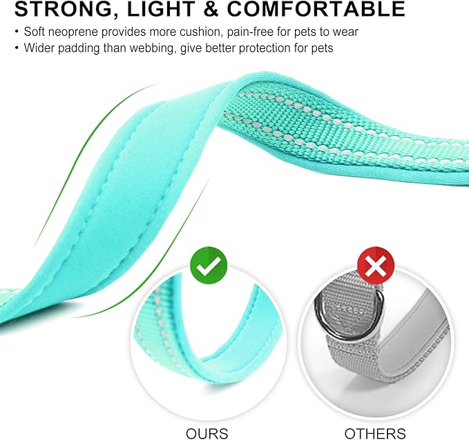 azuza Reflective Dog Collar,Soft Neoprene Padded Pet Collar with ID Tag Ring,Adjustable for Large Dogs,Teal,L