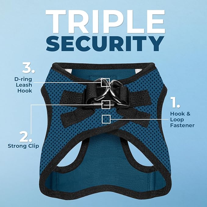 Best Pet Supplies - All Weather Mesh / Plush, Reflective, No Pull Harness for Small, Medium Dogs, Cats - Secure with Hook & Loop Fastener, Buckle, Double D-Rings - Blue/Black Trim, XS
