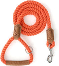 Mile High Life Dog Leash, Braided Cotton Rope Leashes with Leather Handle - Heavy Duty Metal Clasp, 6FT, 1/2" Thick - Wedding, Walking & Training Leash for Small Medium Large Dogs (Orangeade)
