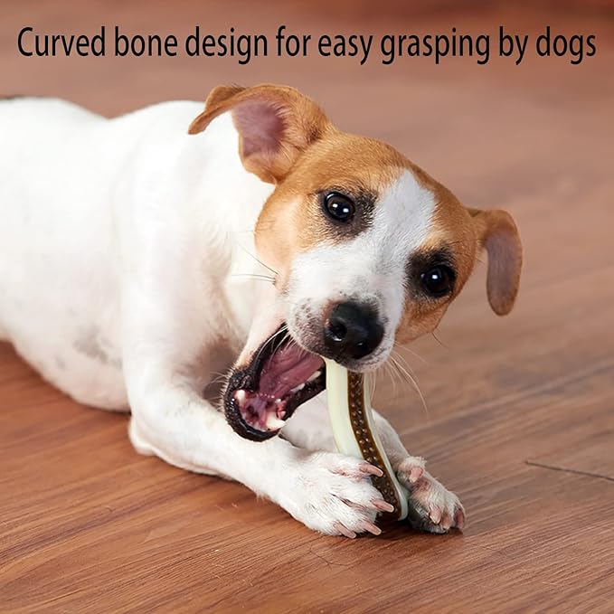 Dog Bones Chew Toys for Aggressive Chewers, 2 Pack Real Beef Flavor,Indestructible Dog Teething Chew Toys for Large/Medium/Small Puppies Breed,Tough Pet Toy with Nylon