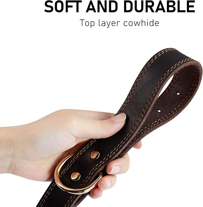 Genuine Leather Dog Collar, Heavy Duty Wide Dog Collar for Small, Medium,Large and Extra Large Dog (XL: 1.4" Wide for 18.6"-25.8" Neck, Dual Stitch - Brown)