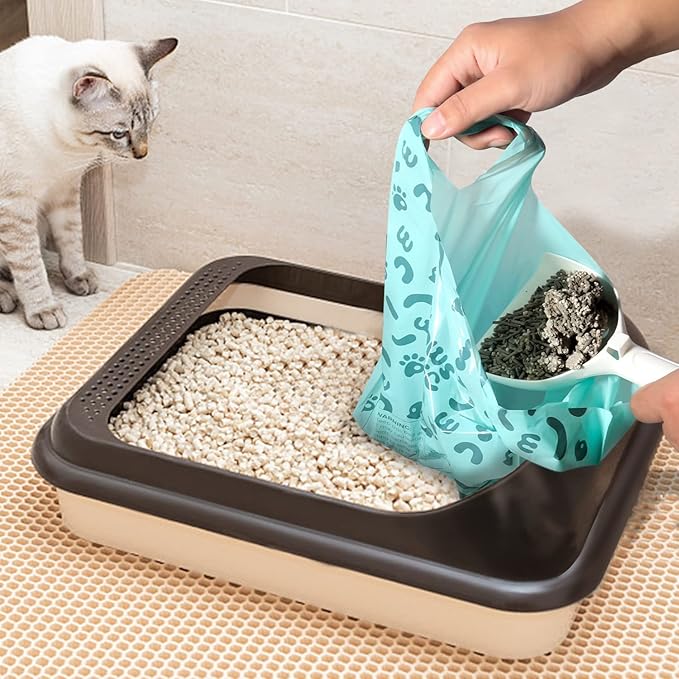 Cat Litter Disposal Bags and Dog Poop Bags with Handle,Cornstarch Based Extra Thick and Guaranteed Leak Proof Poop bags for Kitty and Doggy(180 Count 1.1 Gallon,Unscented)