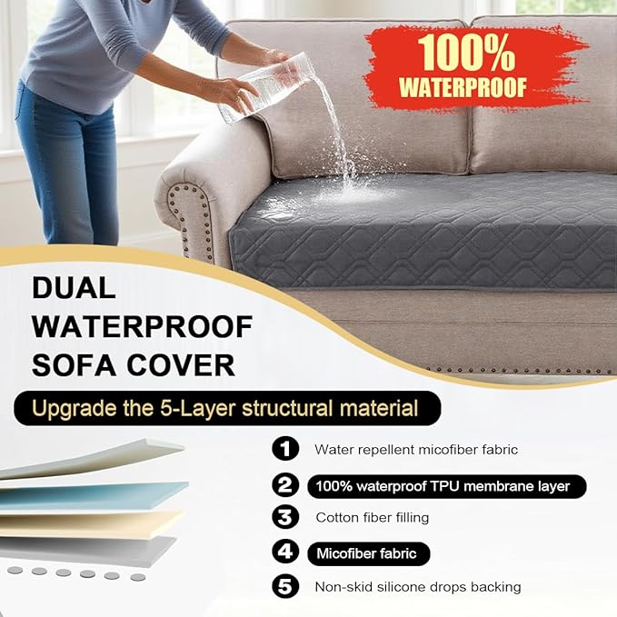 PrinceDeco Waterproof Couch Cover for Dogs Washable Dog Blanket for Bed Couch Sofa Outdoor Bed Cover with Non-Slip Back(32x82 Inch,Grey)